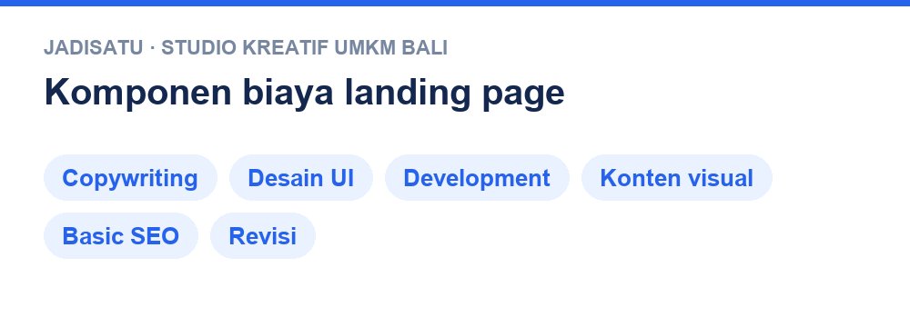 Infografik komponen biaya landing page untuk UMKM oleh Jadisatu